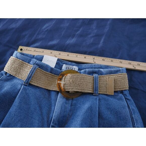 Women's High Waist Straight Leg Belted Jeans 5 - Picture 7 of 8